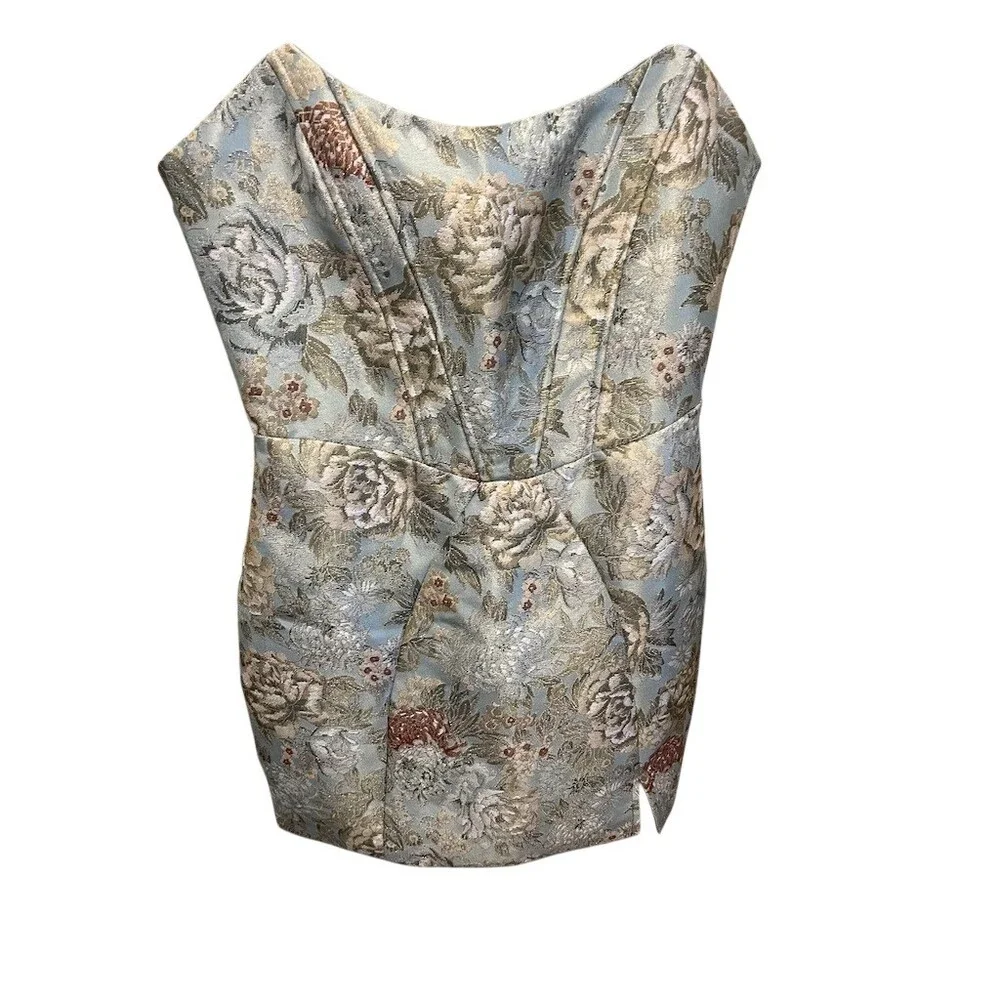 Lulus Dress Womens Size L Blue Floral Bustier Corset Square Neck Mini - Picture 7 of 9
